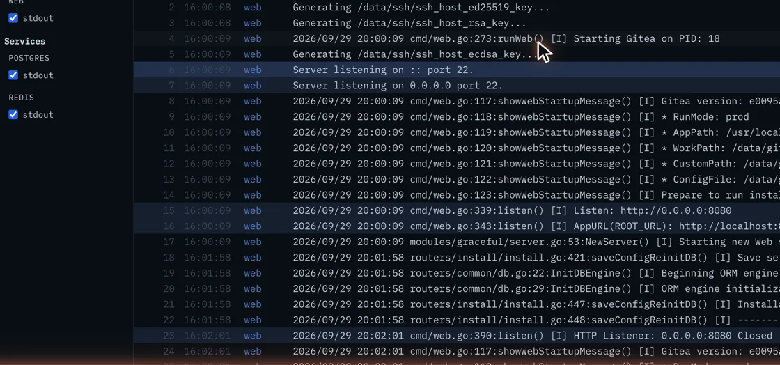 Des logs en direct, avec recherche